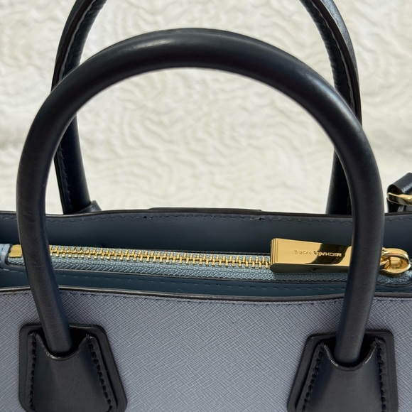 Michael Kors Blue and Black Satchel with Gold Accents